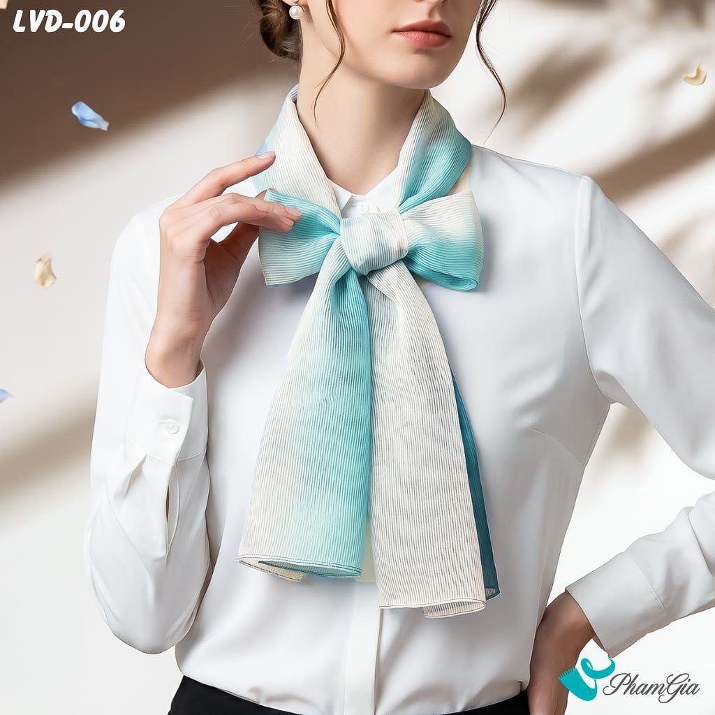 Khăn Choàng Lụa Gân Vân Du Ombre Phối Màu Xanh Navy - Xanh Ngọc Trang Nhã (LVD006)
