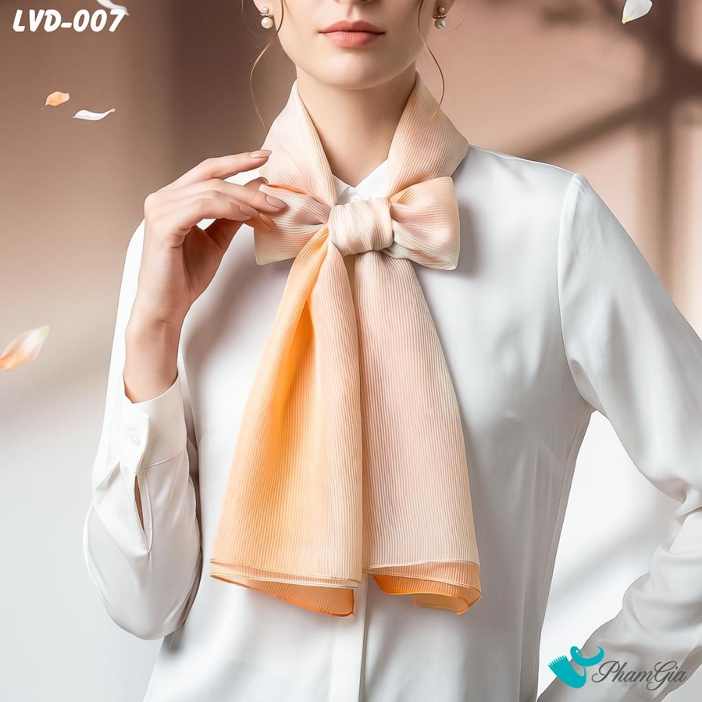 Khăn Choàng Lụa Gân Vân Du Ombre Phối Màu Trắng - Cam Thanh Lịch (LVD007)