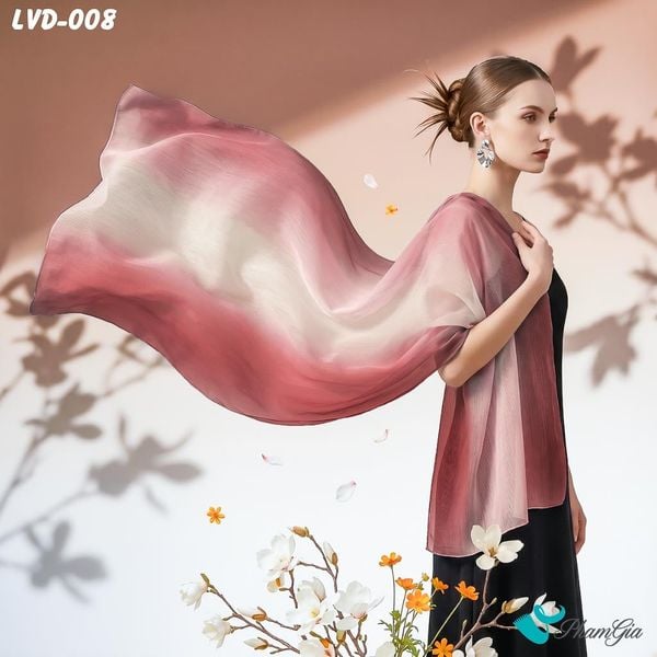 Khăn Choàng Lụa Vân Du Ombre Phối Màu Đỏ Đô - Trắng Sang Trọng (LVD008)