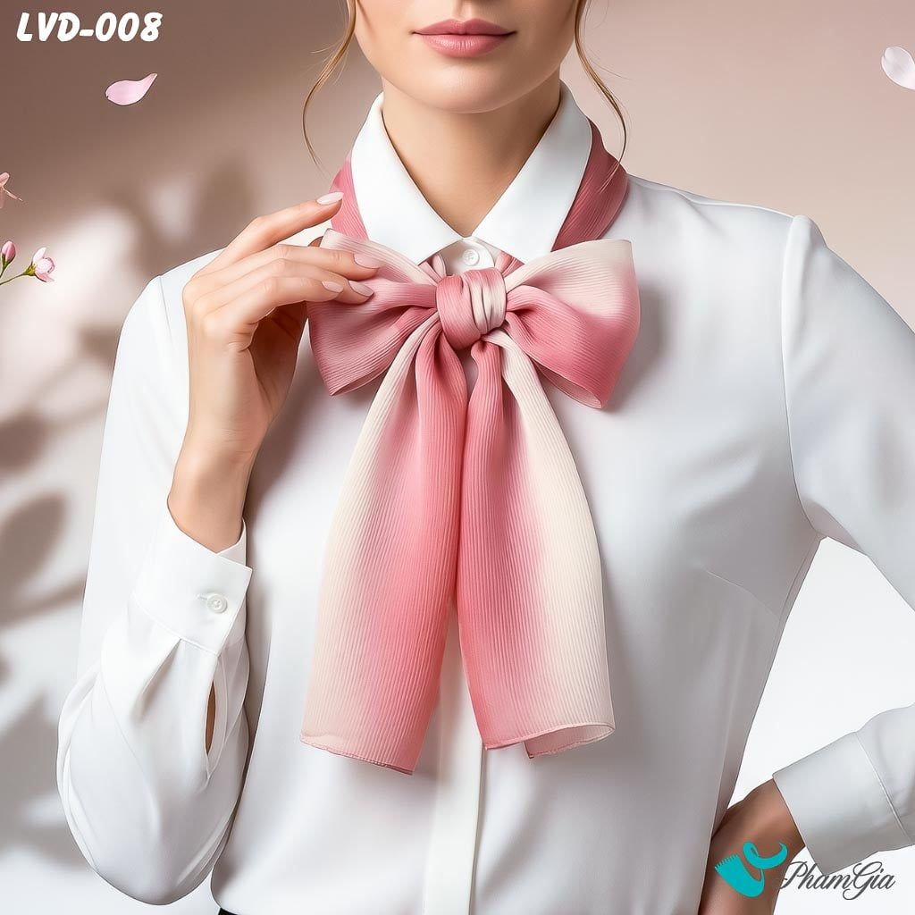 Khăn Choàng Lụa Gân Vân Du Ombre Phối Màu Đỏ Đô - Trắng Sang Trọng (LVD008)
