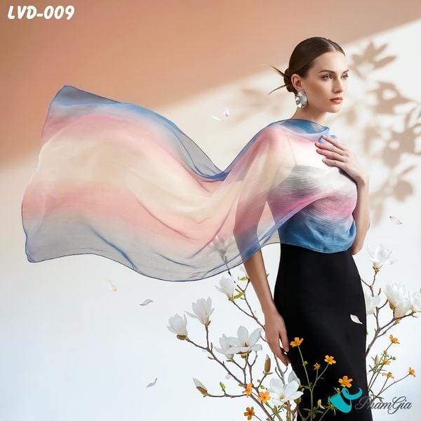 Khăn Choàng Lụa Vân Du Ombre Phối Màu Đỏ Đô - Trắng Sang Trọng (LVD009)