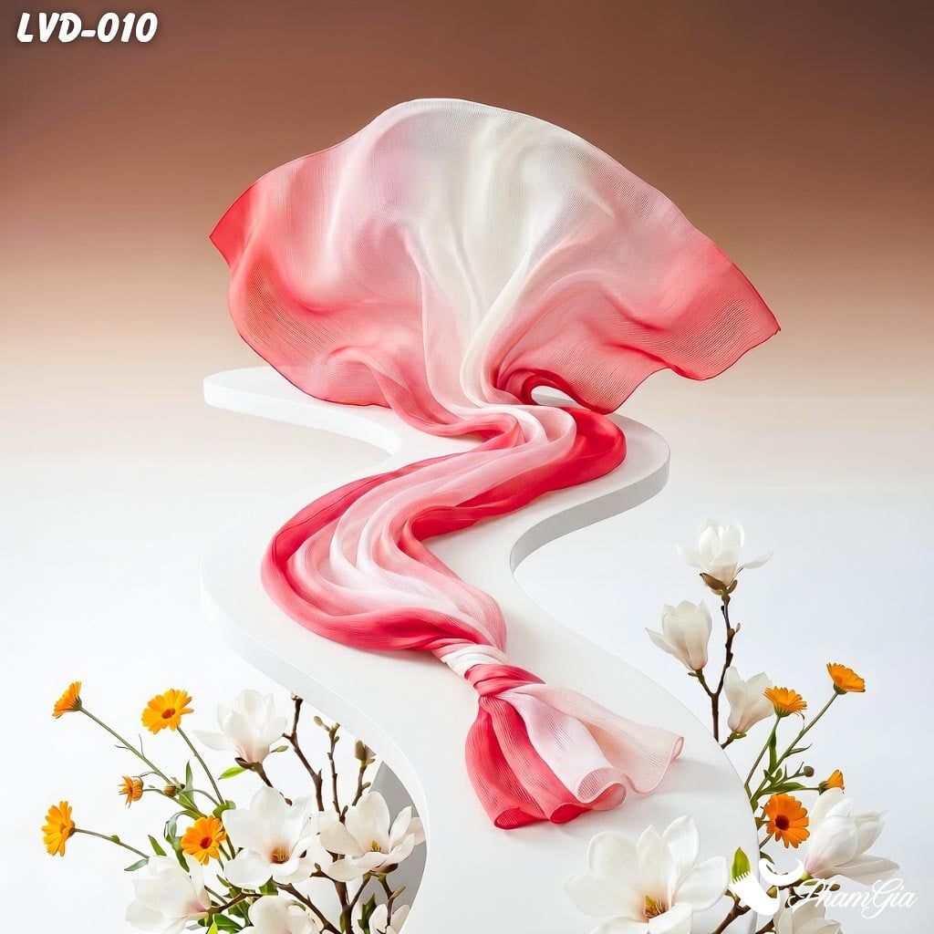 Khăn Choàng Lụa Vân Du Ombre Phối Màu Đỏ Rose - Trắng Sang Trọng (LVD010)