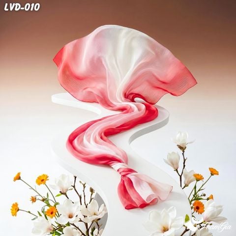 Khăn Choàng Lụa Vân Du Ombre Phối Màu Đỏ Rose - Trắng Sang Trọng (LVD010)