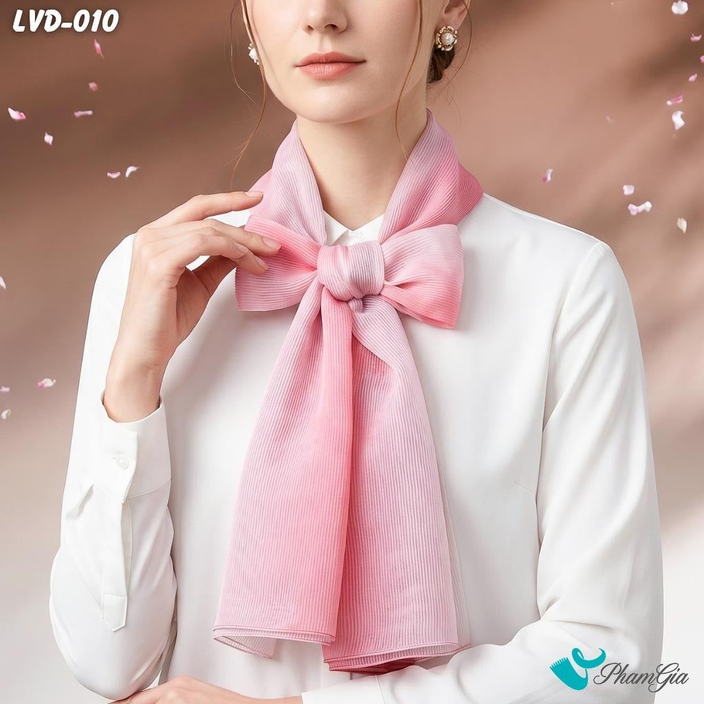 Khăn Choàng Lụa Vân Du Ombre Phối Màu Đỏ Rose - Trắng Sang Trọng (LVD010)