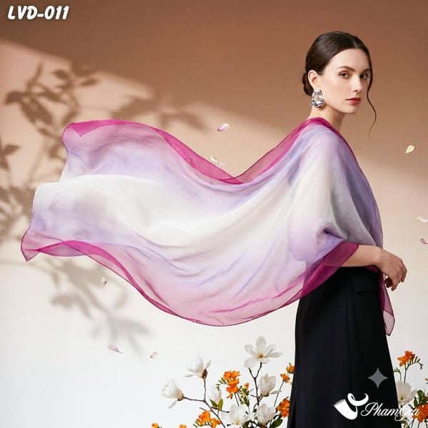 Khăn Choàng Lụa Vân Du Ombre Phối Màu Đỏ Tím - Trắng Thanh Lịch (LVD011)