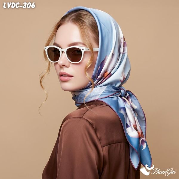 Khăn Lụa Vuông Đường Châu 88*88Cm 2 Mặt Cao Cấp Họa Tiết Hoa Mộc Lan Màu Tím Thạch Anh Tinh Tế (LVDC306)
