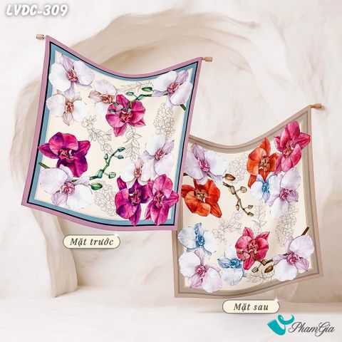 Khăn Lụa Vuông Đường Châu 88*88Cm 2 Mặt Cao Cấp Họa Tiết Hoa Lan Hồ Điệp Màu Tím Thạch Anh Kiêu Sa (LVDC309)