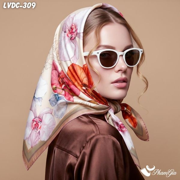 Khăn Lụa Vuông Đường Châu 88*88Cm 2 Mặt Cao Cấp Họa Tiết Hoa Lan Hồ Điệp Màu Tím Thạch Anh Kiêu Sa (LVDC309)