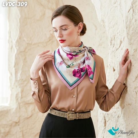 Khăn Lụa Vuông Đường Châu 88*88Cm 2 Mặt Cao Cấp Họa Tiết Hoa Lan Hồ Điệp Màu Tím Thạch Anh Kiêu Sa (LVDC309)