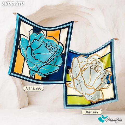 Khăn Lụa Vuông Đường Châu 88*88Cm 2 Mặt Cao Cấp Họa Tiết Hoa Hồng Đại Đóa Màu Xanh Cổ Vịt Trang Nhã (LVDC310)