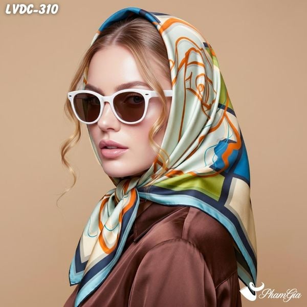 Khăn Lụa Vuông Đường Châu 88*88Cm 2 Mặt Cao Cấp Họa Tiết Hoa Hồng Đại Đóa Màu Xanh Cổ Vịt Trang Nhã (LVDC310)