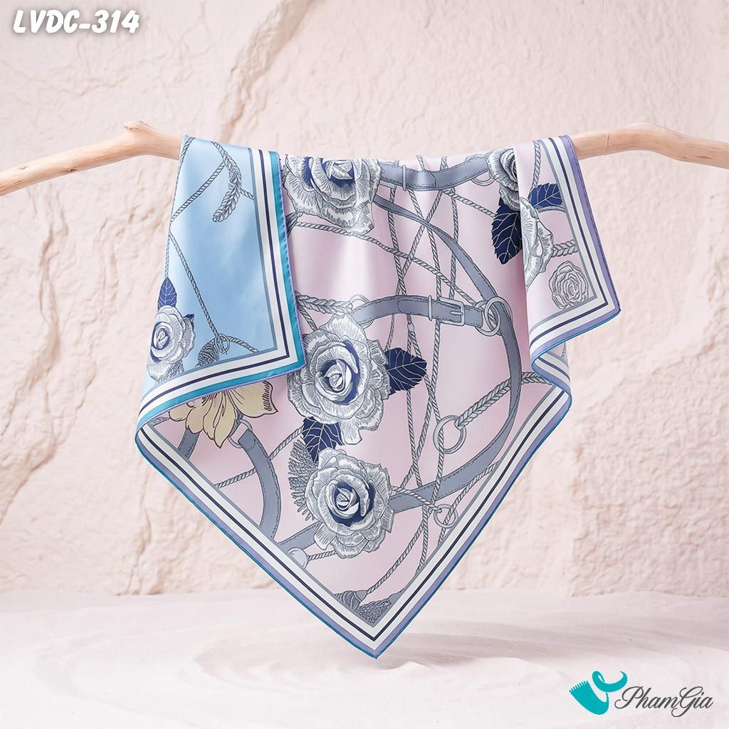 Khăn Lụa Vuông Đường Châu 88*88Cm 2 Mặt Cao Cấp Họa Tiết Hoa Hồng Heritage Màu Tím Lilac Thanh Lịch (LVDC314)