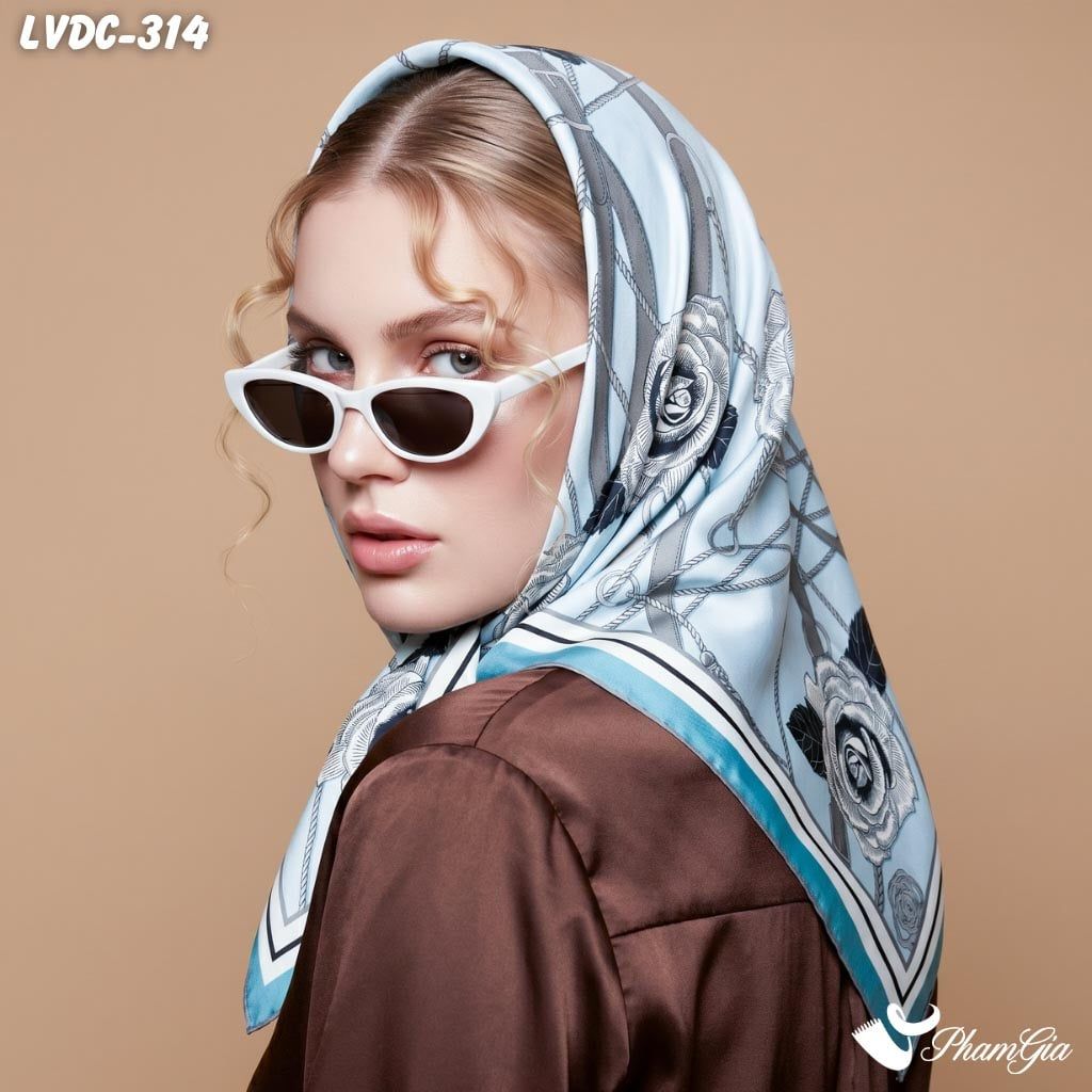 Khăn Lụa Vuông Đường Châu 88*88Cm 2 Mặt Cao Cấp Họa Tiết Hoa Hồng Heritage Màu Tím Lilac Thanh Lịch (LVDC314)