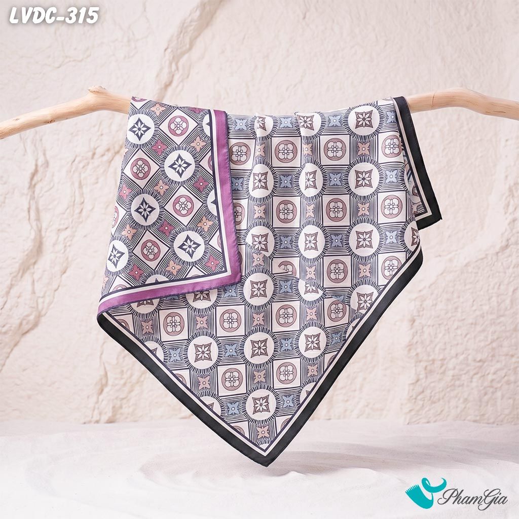 Khăn Lụa Vuông Đường Châu 88*88Cm 2 Mặt Cao Cấp Họa Tiết Monogram Cổ Điển Màu Đen Onyx Sang Trọng (LVDC315)