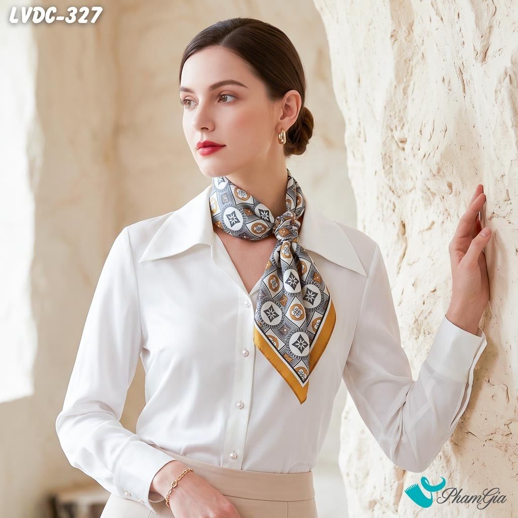 Khăn Lụa Vuông Đường Châu 88*88cm 2 Mặt Cao Cấp Họa Tiết Monogram Cổ Điển Màu Cam Đất Sang Trọng (LVDC327)