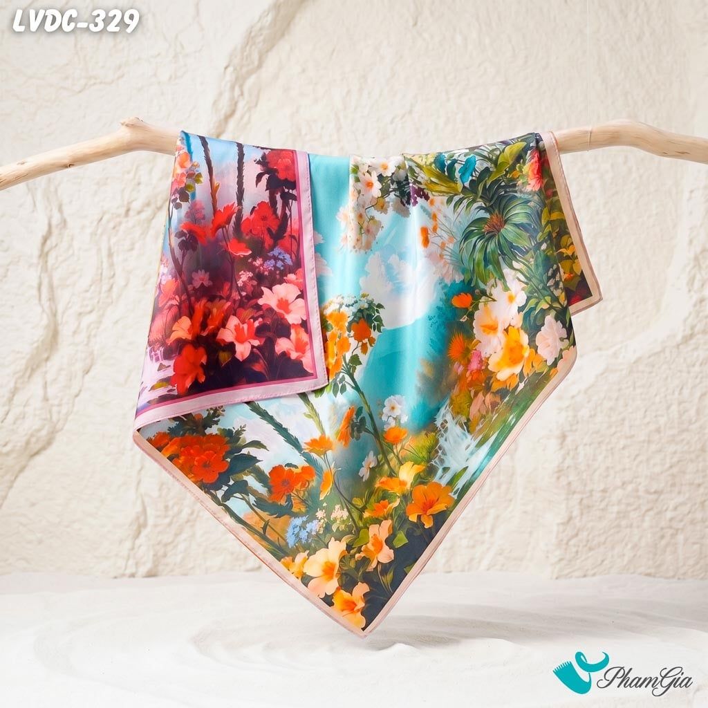 Khăn Lụa Vuông Đường Châu 88*88cm 2 Mặt Cao Cấp Họa Tiết Phong Cảnh Phối Màu Đa Sắc Sang Trọng (LVDC329)