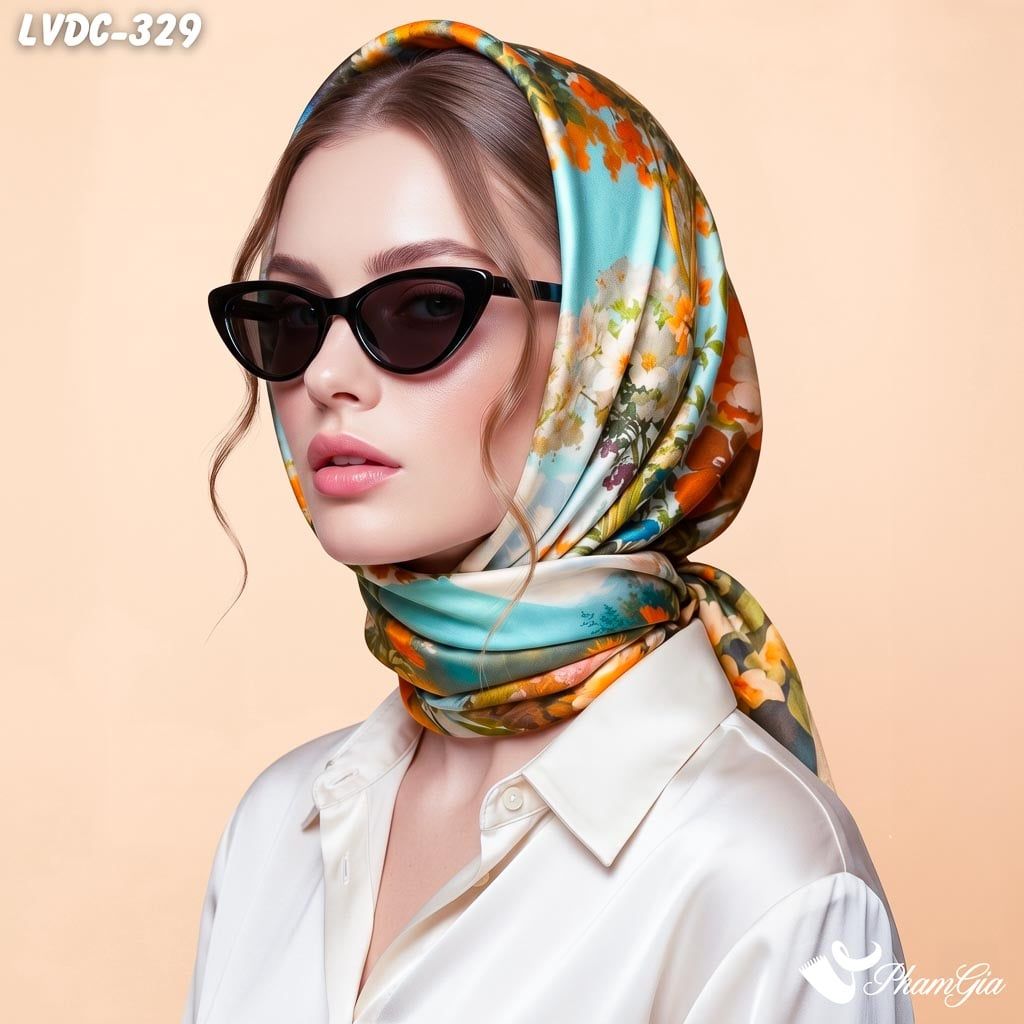 Khăn Lụa Vuông Đường Châu 88*88cm 2 Mặt Cao Cấp Họa Tiết Phong Cảnh Phối Màu Đa Sắc Sang Trọng (LVDC329)