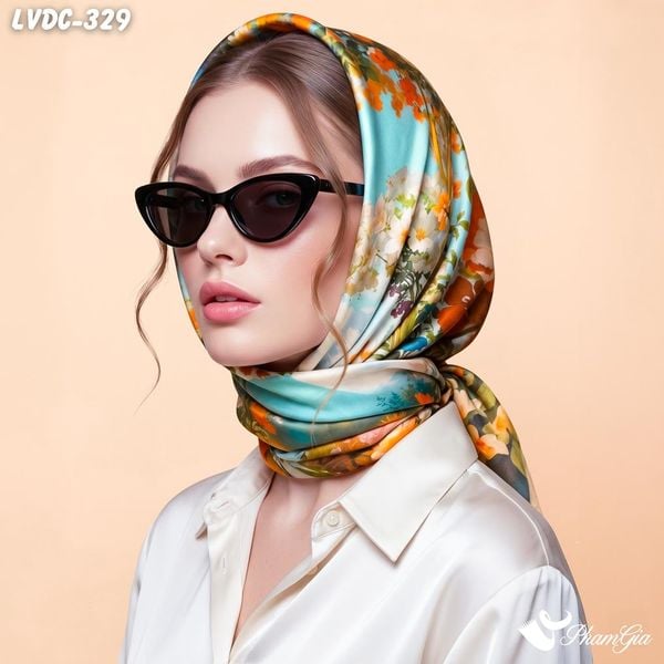 Khăn Lụa Vuông Đường Châu 88*88cm 2 Mặt Cao Cấp Họa Tiết Phong Cảnh Phối Màu Đa Sắc Sang Trọng (LVDC329)