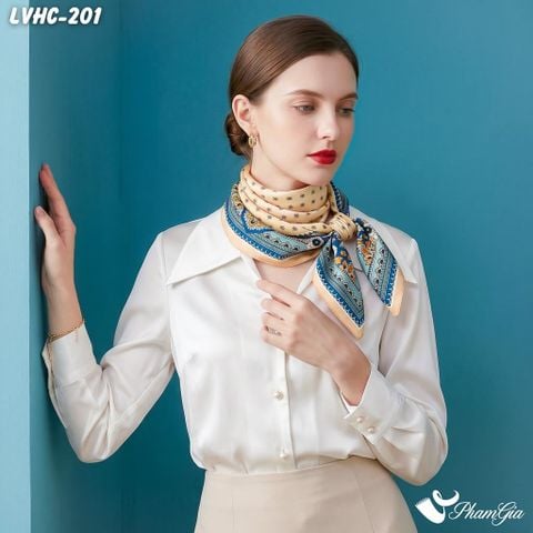 Khăn Lụa Vuông Hạ Châu 88*88Cm 2 Mặt Họa Tiết Vintage Màu Cam Đào Thanh Lịch (LVHC201)