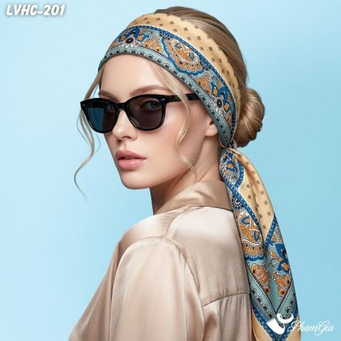 Khăn Lụa Vuông Hạ Châu 88*88Cm 2 Mặt Họa Tiết Vintage Màu Cam Đào Thanh Lịch (LVHC201)