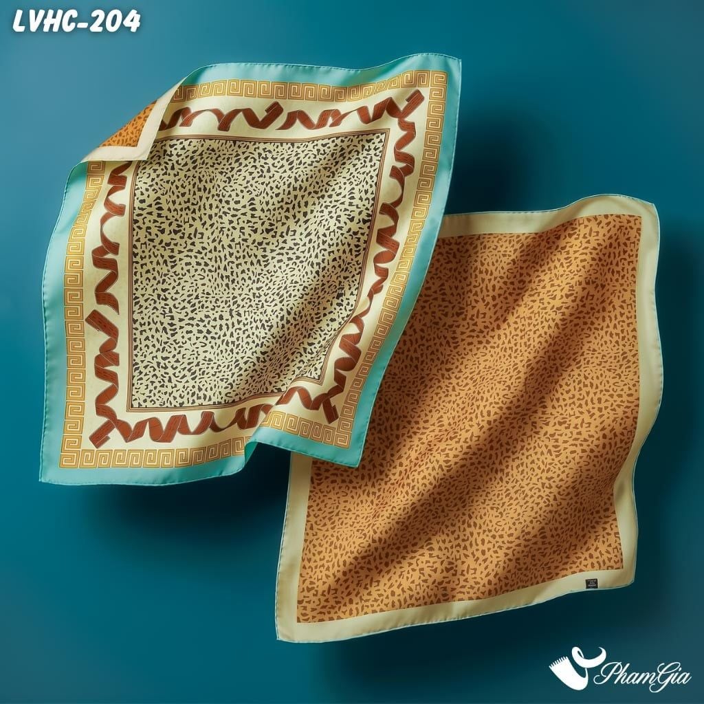 Khăn Lụa Vuông Hạ Châu 88*88Cm 2 Mặt Họa Tiết Da Báo Phối Viền Hiện Đại (LVHC204)