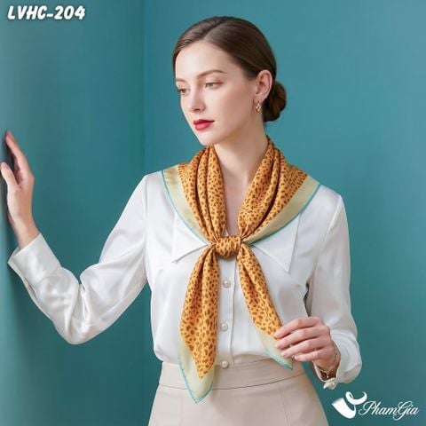 Khăn Lụa Vuông Hạ Châu 88*88Cm 2 Mặt Họa Tiết Da Báo Phối Viền Hiện Đại (LVHC204)