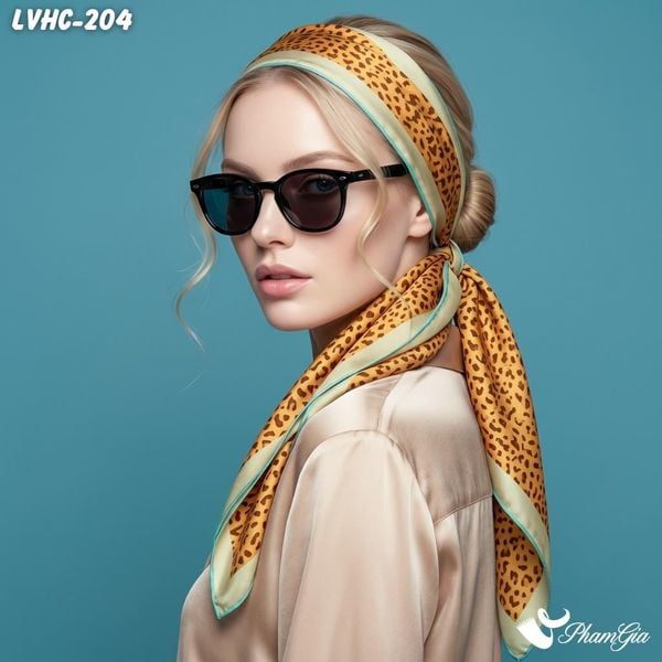 Khăn Lụa Vuông Hạ Châu 88*88Cm 2 Mặt Họa Tiết Da Báo Phối Viền Hiện Đại (LVHC204)