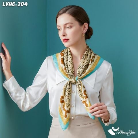 Khăn Lụa Vuông Hạ Châu 88*88Cm 2 Mặt Họa Tiết Da Báo Phối Viền Hiện Đại (LVHC204)