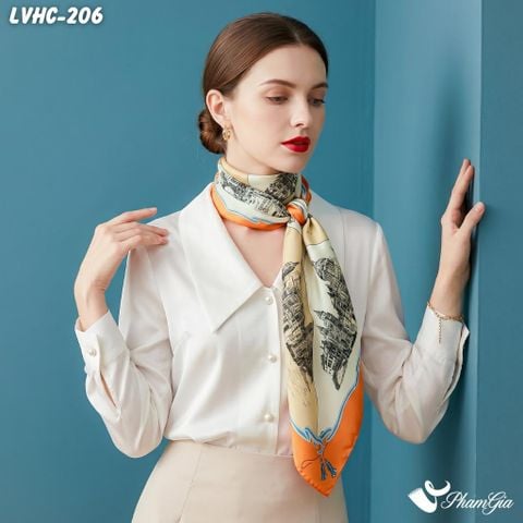 Khăn Lụa Vuông Hạ Châu 88*88Cm 2 Mặt Họa Tiết Lâu Đài Phối Nhiều Màu Cổ Điển (LVHC206)