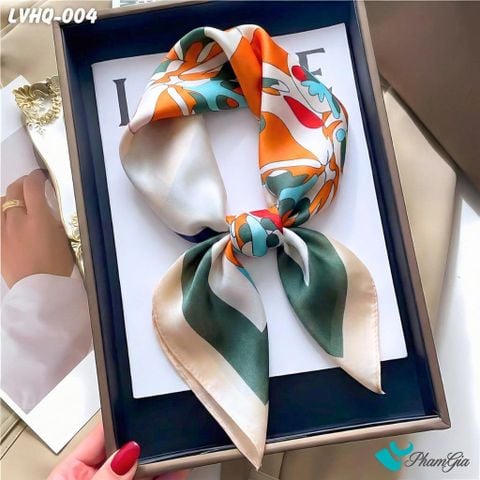 Khăn Lụa Vuông 70*70cm Phong Cách Hàn Quốc Họa Tiết Cô Gái Màu Xanh Rêu (LVHQ004)