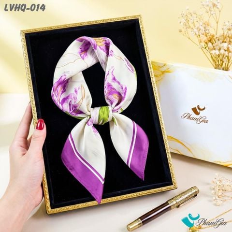 Khăn Lụa Vuông Harmony Quiet 70*70cm Họa Tiết Hoa Ly Tím (LVHQ014)