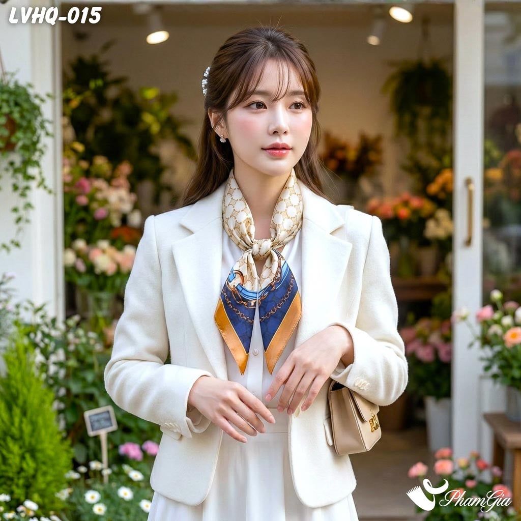 Khăn Lụa Vuông 70*70cm Phong Cách Hàn Quốc Họa Tiết Mắt Xích Retro (LVHQ015)