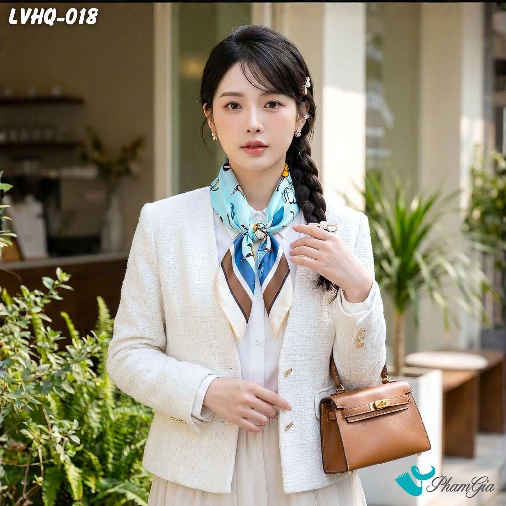 Khăn Lụa Vuông 70*70Cm Phong Cách Hàn Quốc Họa Tiết Ngựa Kỵ Sĩ Viền Kem (LVHQ018)