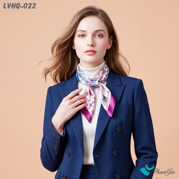 Khăn Lụa Vuông 70*70Cm Phong Cách Hàn Quốc Họa Tiết Hoa Bốn Mùa Viền Tím (LVHQ022)