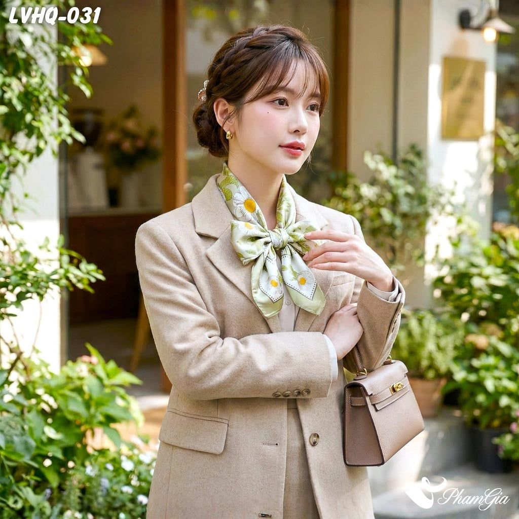 Khăn Lụa Vuông 70*70Cm Phong Cách Hàn Quốc Họa Tiết Hoa Cúc Trắng (LVHQ031)