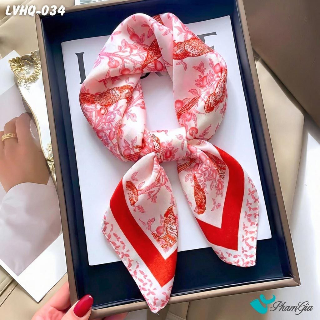 Khăn Lụa Vuông 70*70Cm Phong Cách Hàn Quốc Họa Tiết Chim Đậu Cành Xuân (LVHQ034)