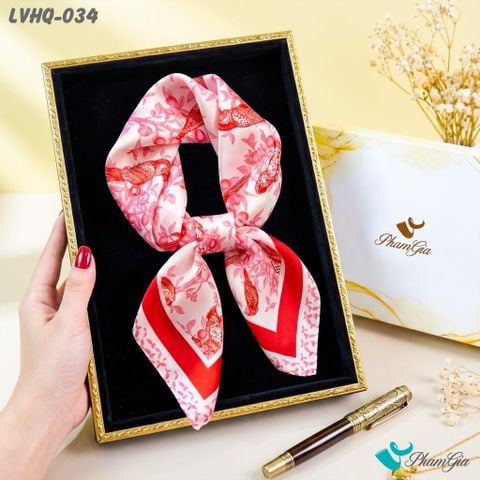 Khăn Lụa Vuông 70*70Cm Phong Cách Hàn Quốc Họa Tiết Chim Đậu Cành Xuân (LVHQ034)