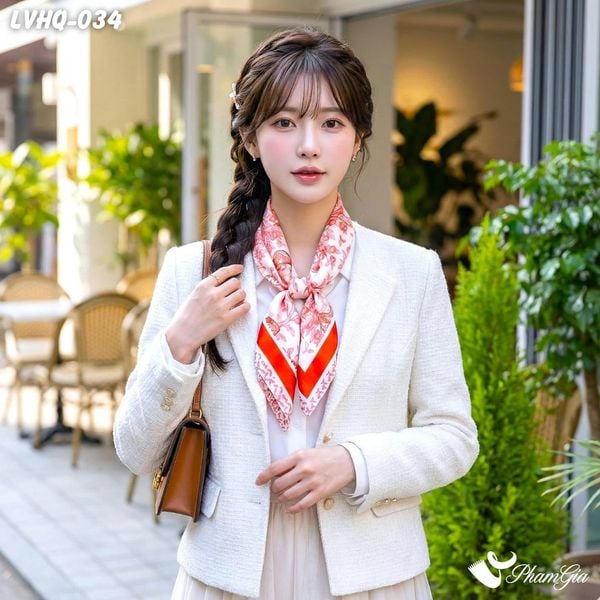 Khăn Lụa Vuông 70*70Cm Phong Cách Hàn Quốc Họa Tiết Chim Đậu Cành Xuân (LVHQ034)