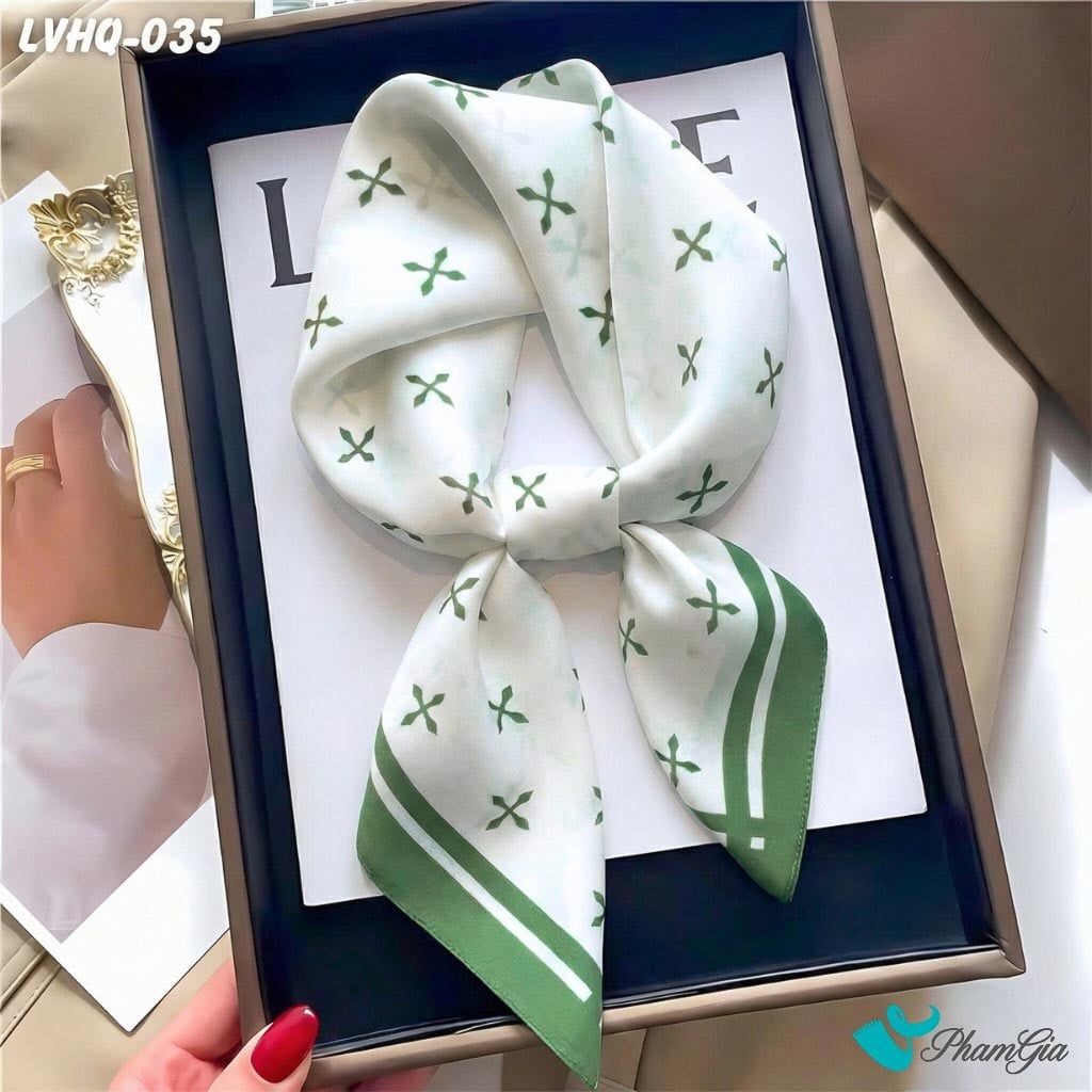 Khăn Lụa Vuông 70*70Cm Phong Cách Hàn Quốc Họa Tiết Minimal Màu Xanh (LVHQ035)