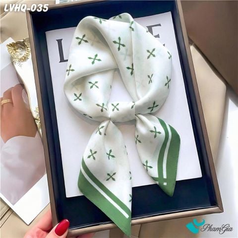 Khăn Lụa Vuông 70*70Cm Phong Cách Hàn Quốc Họa Tiết Minimal Màu Xanh (LVHQ035)