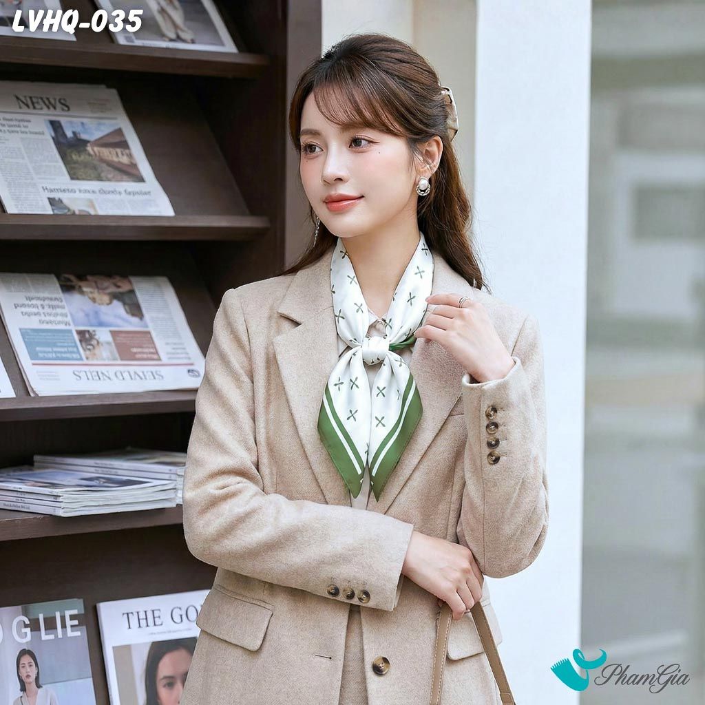 Khăn Lụa Vuông 70*70Cm Phong Cách Hàn Quốc Họa Tiết Minimal Màu Xanh (LVHQ035)