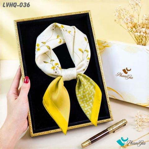 Khăn Lụa Vuông Harmony Quiet 70*70cm Họa Tiết Hoa Dây Leo Màu Vàng Chanh (LVHQ036)