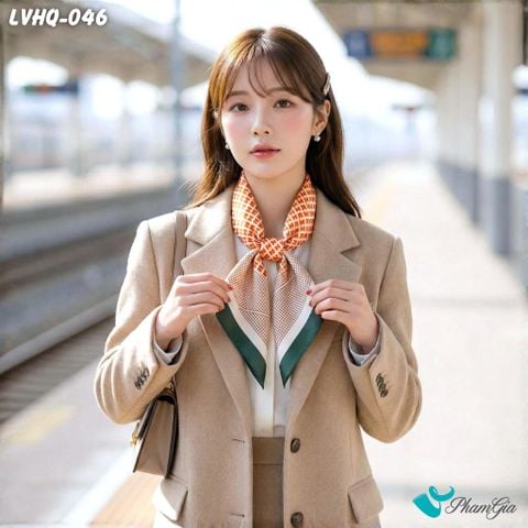 Khăn Lụa Vuông 70*70Cm Phong Cách Hàn Quốc Họa Tiết Monogram Màu Cam (LVHQ046)
