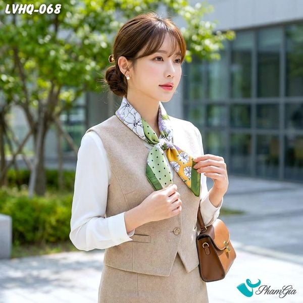 Khăn Lụa Vuông 70*70Cm Phong Cách Hàn Quốc Họa Tiết Hoa Cúc Viền Xanh (LVHQ068)