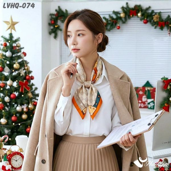 Khăn Lụa Vuông 70*70Cm Phong Cách Hàn Quốc Họa Tiết Caro Retro (LVHQ074)