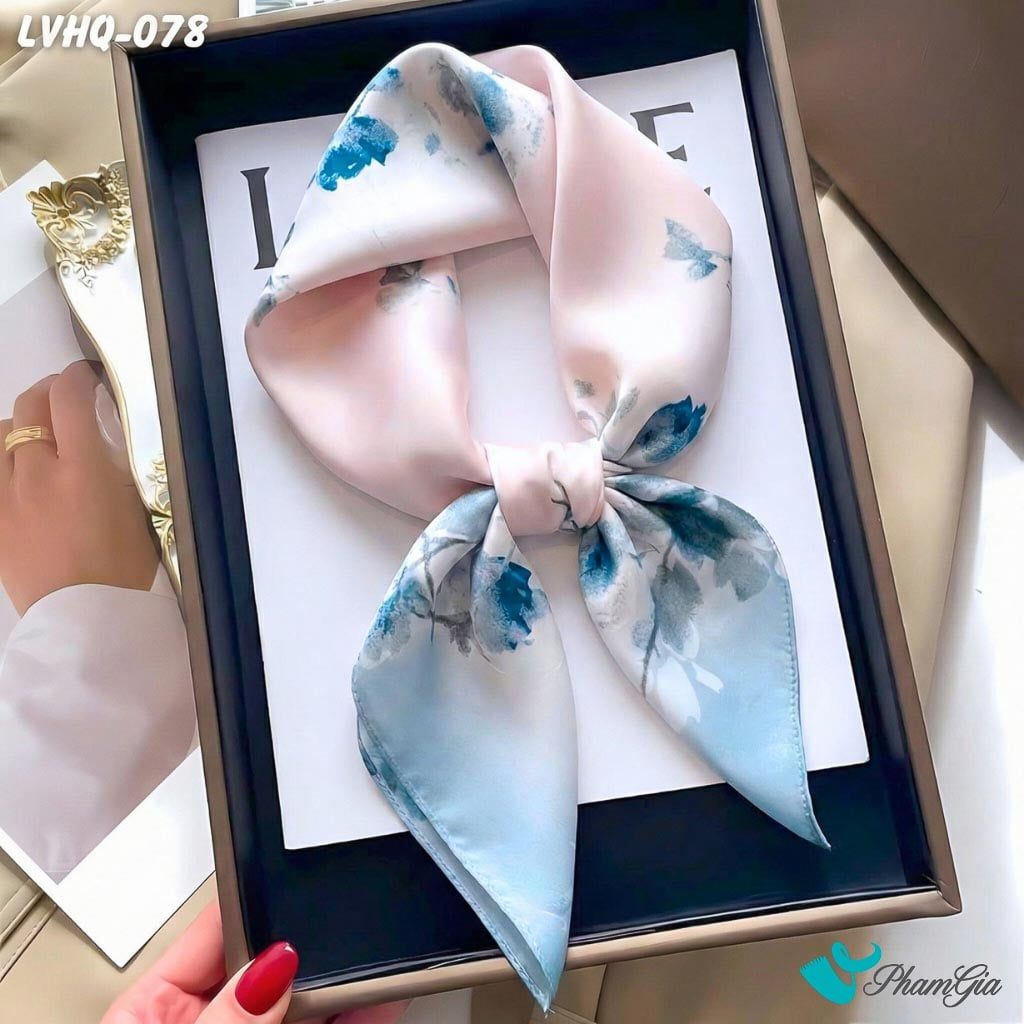 Khăn Lụa Vuông 70*70Cm Phong Cách Hàn Quốc Họa Tiết Hoa Hồng Xanh (LVHQ078)
