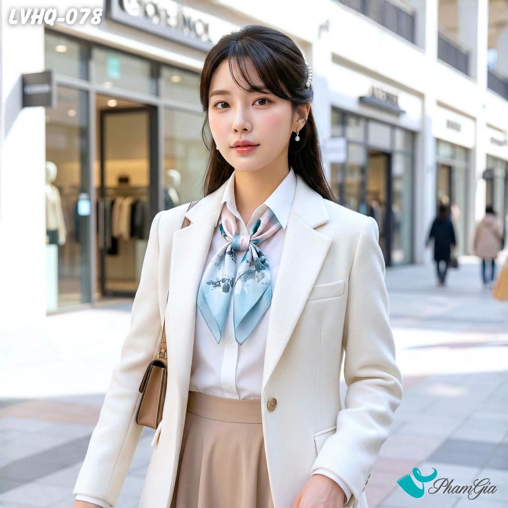 Khăn Lụa Vuông 70*70Cm Phong Cách Hàn Quốc Họa Tiết Hoa Hồng Xanh (LVHQ078)