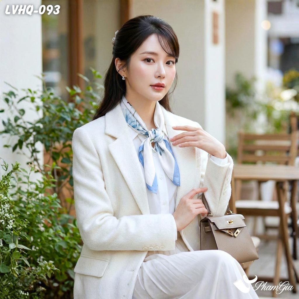 Khăn Lụa Vuông 70*70Cm Phong Cách Hàn Quốc Họa Tiết Hoa Sen Màu Xanh Bích (LVHQ093)