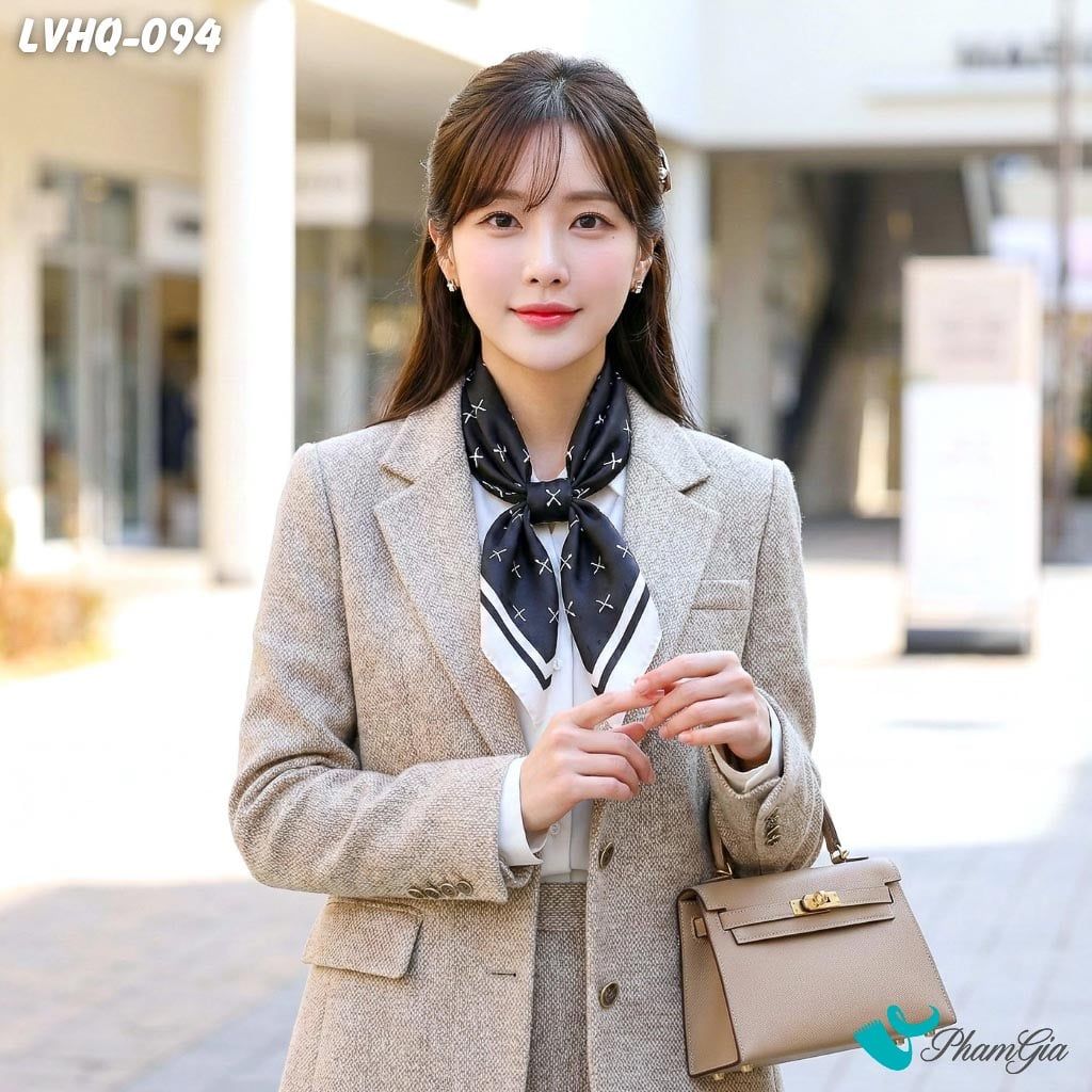 Khăn Lụa Vuông 70*70Cm Phong Cách Hàn Quốc Họa Tiết Monogram Màu Đen (LVHQ094)