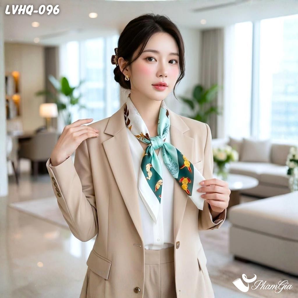 Khăn Lụa Vuông 70*70Cm Phong Cách Hàn Quốc Họa Tiết Thỏ Màu Xanh (LVHQ096)